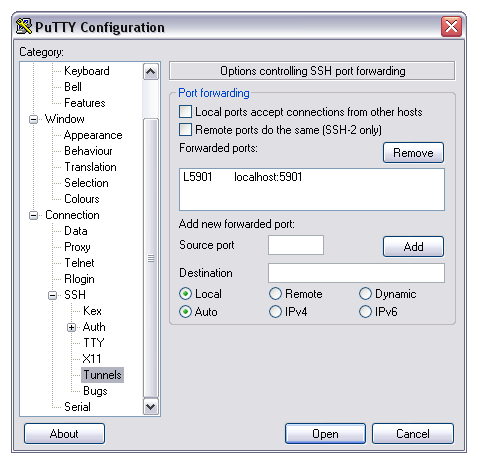 vnc through ssh windows xp